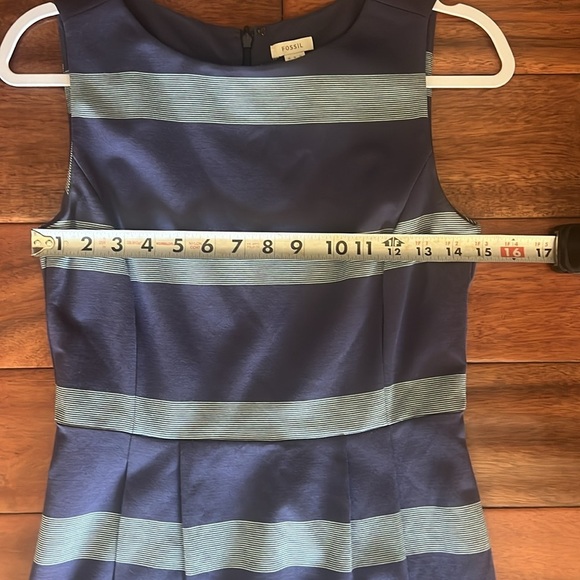 FOSSIL Blue Striped Sleeveless Pleated Zipper Up Dress Size 4 - Picture 6 of 7
